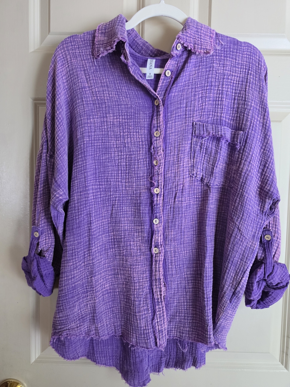 Oversized Lavender Gauze Button-Down Shirt - Womens Casual Top SM